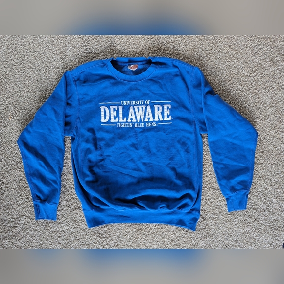 Vintage University of Delaware Crewneck Blue 90s College Pro Weave Sweatshirt M - Picture 1 of 11